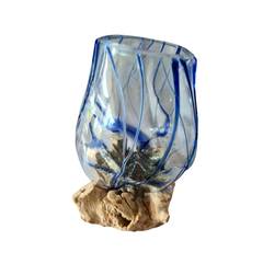 Wood glass 2 colors blue 17 x 20 cm