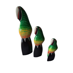 Parrots sitting green - Set 3 - 30, 20, 15 cm