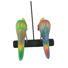 Parrot pair on perch looking down 30 cm