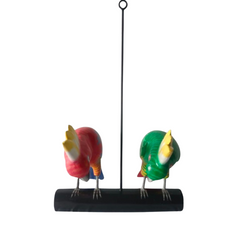 Parrot pair on perch looking down 30 cm