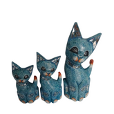 Cat blue glass ornament set of 3 as 25, 30, 40 cm
