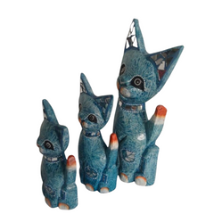 Cat blue glass ornament set of 3 as 25, 30, 40 cm