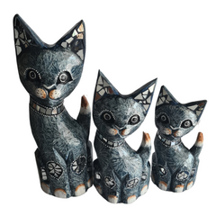 Cat black glass ornament set of 3 as 25, 30, 40 cm