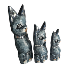 Cat black glass ornament set of 3 as 25, 30, 40 cm
