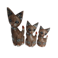 Cat dark brown glass ornament set of 3 as 25, 30, 40 cm