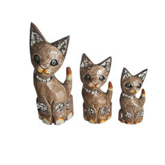Cat light brown glass ornament set of 3 as 25, 30, 40 cm