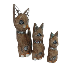 Cat light brown glass ornament set of 3 as 25, 30, 40 cm