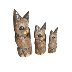 Cat light brown glass ornament set of 3 as 25, 30, 40 cm