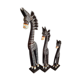 Zebra with hair mane brown and white set of 3 as 30, 40, 50 cm