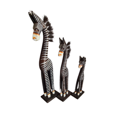 Zebra with hair mane brown and white set of 3 as 30, 40, 50 cm