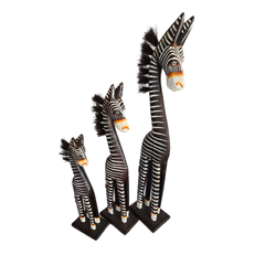 Zebra with hair mane brown and white set of 3 as 30, 40, 50 cm