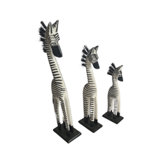 Zebra with hair mane white and black set of 3 as 30, 40, 50 cm