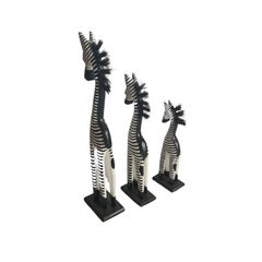 Zebra with hair mane white and black set of 3 as 30, 40, 50 cm