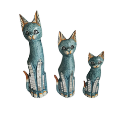Cat figures blue set of 3 as 30, 40, 50 cm
