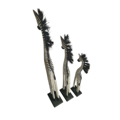 Zebra with hair mane white and black set of 3 as 60, 80 & 100 cm