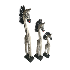 Zebra with hair mane white and black set of 3 as 60, 80 & 100 cm