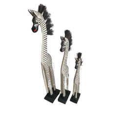 Zebra with hair mane white and black set of 3 as 60, 80 & 100 cm