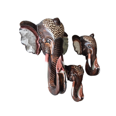 Elephant heads wall hangings set of 3 as 50, 40, 30 cm