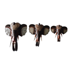 Elephant heads wall hangings set of 3 as 50, 40, 30 cm