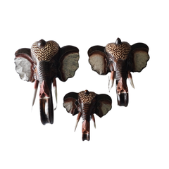 Elephant heads wall hangings set of 3 as 50, 40, 30 cm