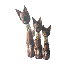 Cats natural finish with wire necks set of 3 as 30, 40, 50 cm