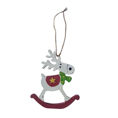 Reindeer On Rocking Horse Hanging Ornament Pack Of 5, 9 x 9 x 1 cm
