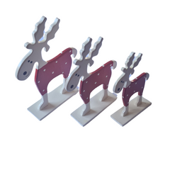 Moose White & Red Set Of 3, L = 23 x 12 x 8, M = 20 x 10 x 7, S = 16 x 8 x 6 cm