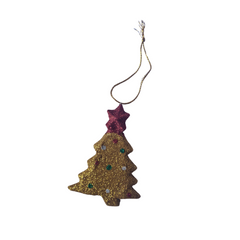 Gold Xmas Tree Hanging Ornament Pack Of 5, 8 x 5 x 1 cm