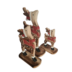 Reindeer Set Of 3 Red & Gold, L = 27, M = 21, S = 16 cm