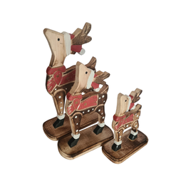 Reindeer Set Of 3 Red & Gold, L = 27, M = 21, S = 16 cm
