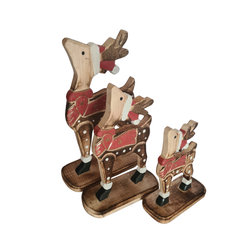 Reindeer Set Of 3 Red & Gold, L = 27, M = 21, S = 16 cm
