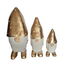 Xmas Gnomes Gold & White Set Of 3, L = 20, M = 16, S = 12 cm