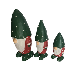 Xmas Gnomes Green & Red Set Of 3, L = 20, M = 16, S = 12 cm