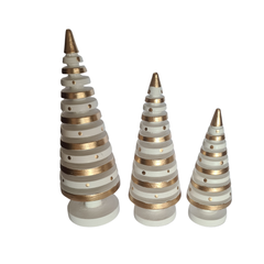 Xmas Trees White & Gold Set Of 3, L = 20, M = 16, S = 12 cm