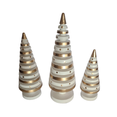 Xmas Trees White & Gold Set Of 3, L = 20, M = 16, S = 12 cm