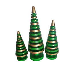 Xmas Trees Green & Gold Set Of 3, L = 20, M = 16, S = 12 cm