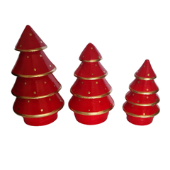 Xmas Cone Trees Red & Gold Set Of 3, L = 20, M = 16, S = 13 cm