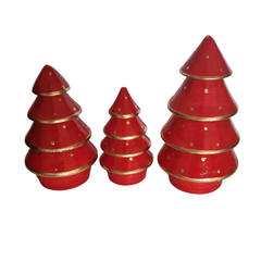 Xmas Cone Trees Red & Gold Set Of 3, L = 20, M = 16, S = 13 cm