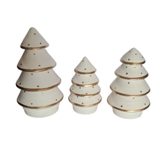 Xmas Cone Trees White & Gold Set Of 3, L = 20, M = 16, S = 13 cm