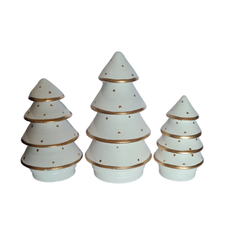 Xmas Cone Trees White & Gold Set Of 3, L = 20, M = 16, S = 13 cm