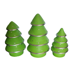 Xmas Cone Trees Green & Silver Set Of 3, L = 20, M = 16, S = 13 cm