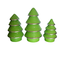 Xmas Cone Trees Green & Silver Set Of 3, L = 20, M = 16, S = 13 cm
