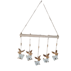 Xmas Wall Decoration White & Gold Reindeers 40 cm