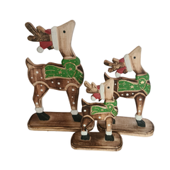 Reindeer Set Of 3 Green & Gold, L = 29, M = 21, S = 12 cm