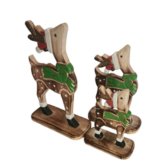 Reindeer Set Of 3 Green & Gold, L = 29, M = 21, S = 12 cm