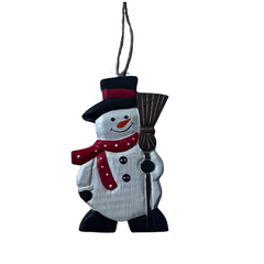 Snowman With Broom Hanging Ornament 9 cm