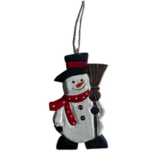 Snowman With Broom Hanging Ornament 9 cm