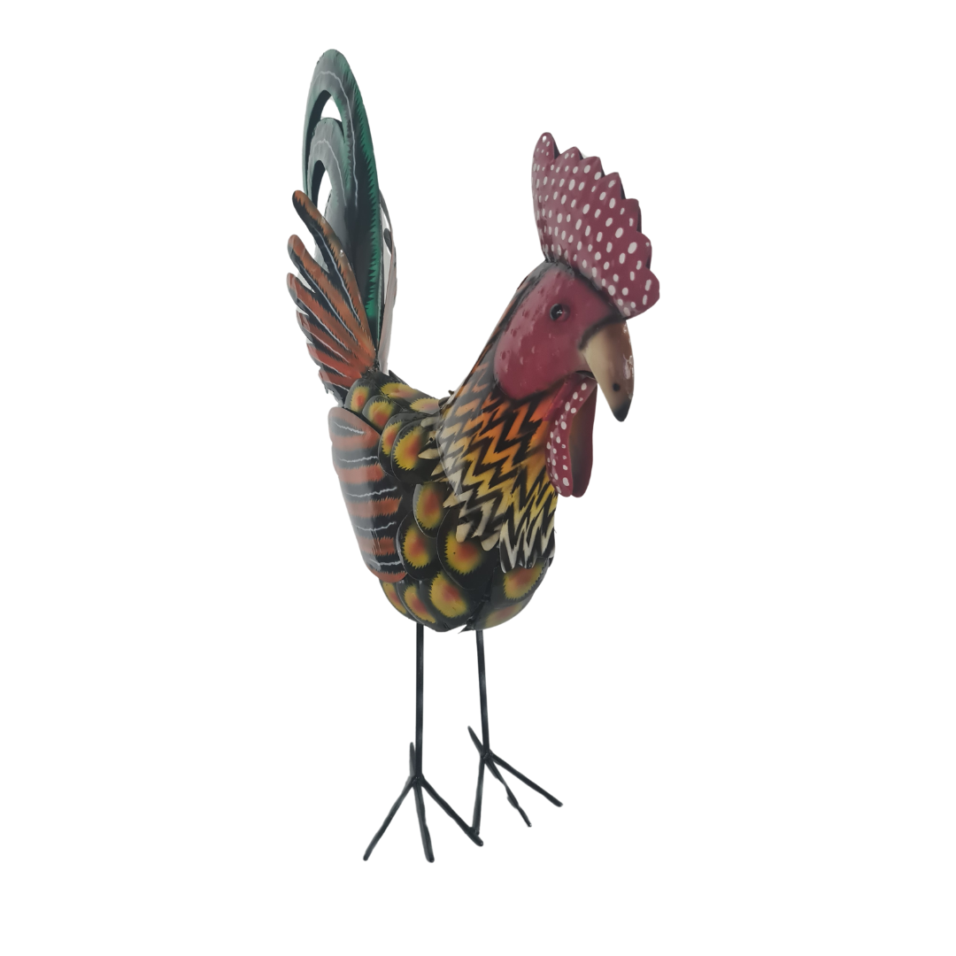 Batik Rooster with layered metal feathers 50 cm