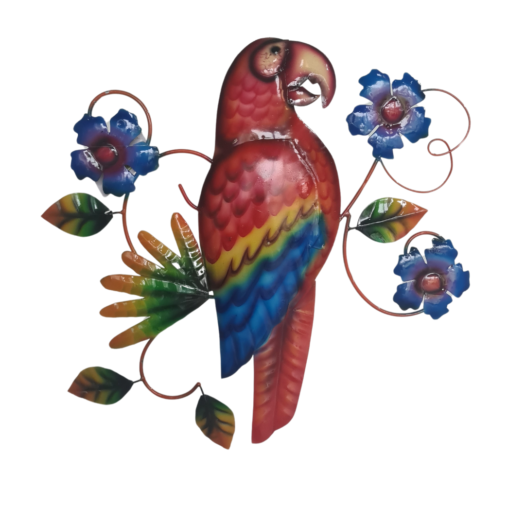 Parrot on flowers and leaves wall hanging 37 cm