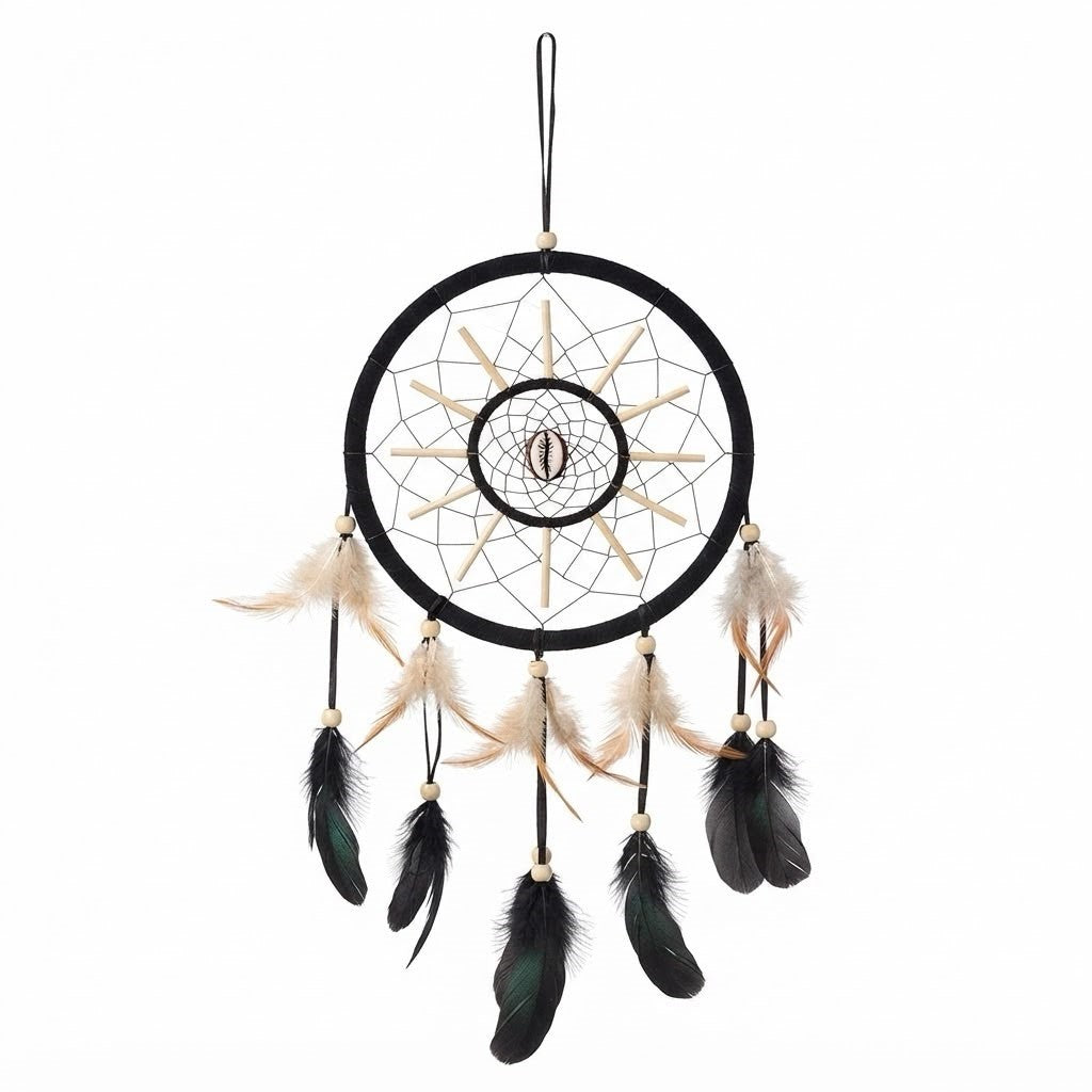 Dream catcher ring with feathers 16 cm drop 45 cm
